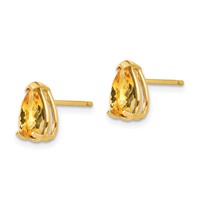 14K Yellow Gold 8x5mm Pear Checker-cut Citrine Post Earrings view 2