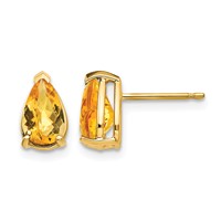 14K Yellow Gold 8x5mm Pear Checker-cut Citrine Post Earrings view 1