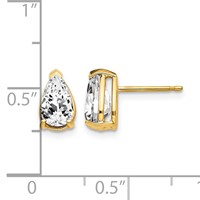 14K Yellow Gold 8x5mm Pear Cubic Zirconia Post Earrings view 4