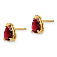 14K Yellow Gold 8x5mm Pear Garnet Post Earrings view 2