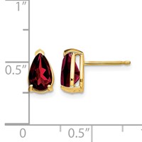 14K Yellow Gold 8x5mm Pear Garnet Post Earrings view 4
