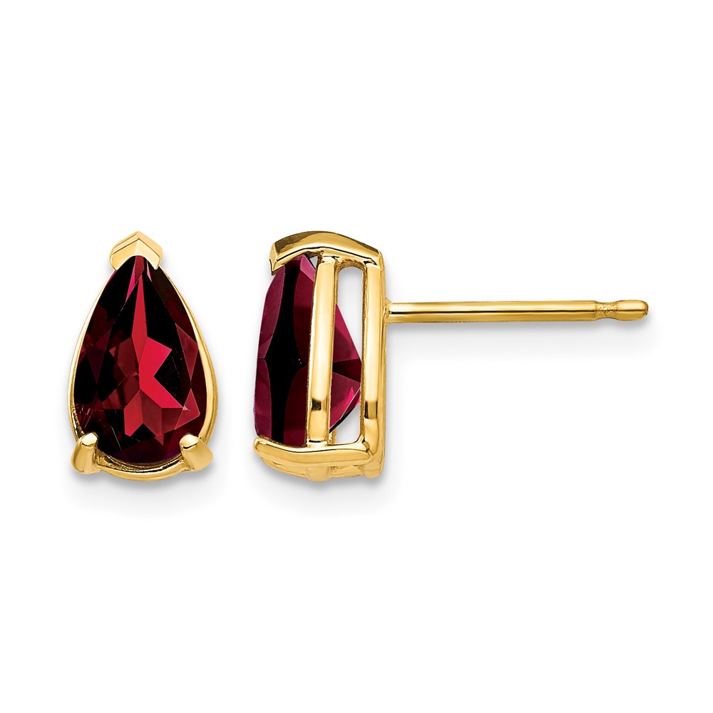 14K Yellow Gold 8x5mm Pear Garnet Post Earrings