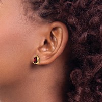 14K Yellow Gold 8x 5mm Pear Checker-cut Garnet Post Earrings view 3