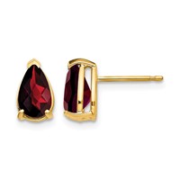 14K Yellow Gold 8x 5mm Pear Checker-cut Garnet Post Earrings view 1