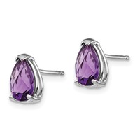 14K White Gold 8x5mm Pear Checker-cut Amethyst Post Earrings view 2