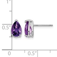 14K White Gold 8x5mm Pear Checker-cut Amethyst Post Earrings view 4