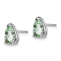 14K White Gold 8x 5mm Pear Green Quartz Post Earrings view 2