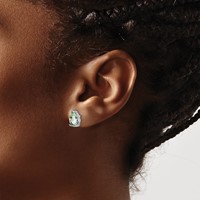 14K White Gold 8x 5mm Pear Green Quartz Post Earrings view 3