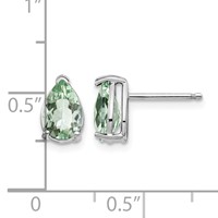 14K White Gold 8x 5mm Pear Green Quartz Post Earrings view 4