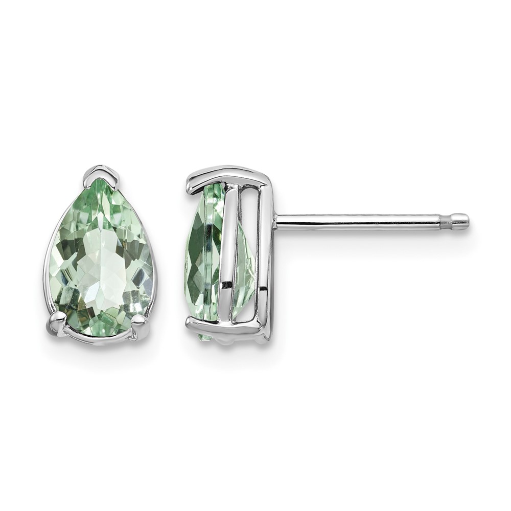 14K White Gold 8x 5mm Pear Green Quartz Post Earrings