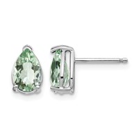 14K White Gold 8x 5mm Pear Green Quartz Post Earrings view 1