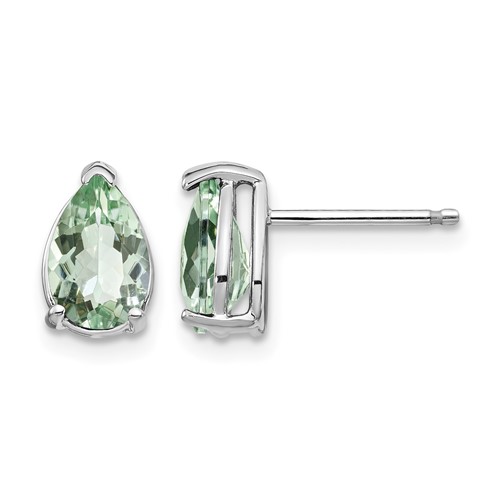14K White Gold 8x 5mm Pear Green Quartz Post Earrings