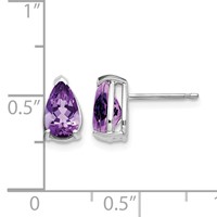 14K White Gold 8x 5mm Pear Amethyst Post Earrings view 4