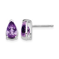 14K White Gold 8x 5mm Pear Amethyst Post Earrings view 1