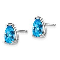 14K White Gold 8x 5mm Pear Checker-cut Blue Topaz Post Earrings view 2