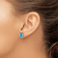 14K White Gold 8x 5mm Pear Checker-cut Blue Topaz Post Earrings view 3