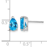 14K White Gold 8x 5mm Pear Checker-cut Blue Topaz Post Earrings view 4