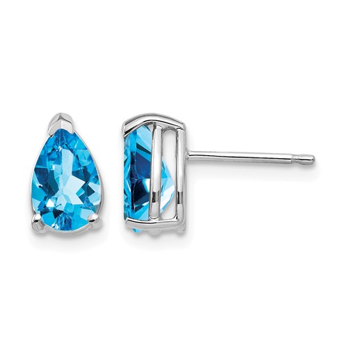 14K White Gold 8x5mm Pear Blue Topaz Post Earrings