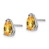 14K White Gold 8x 5mm Pear Checker-cut Citrine Post Earrings view 2
