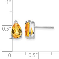 14K White Gold 8x 5mm Pear Checker-cut Citrine Post Earrings view 4