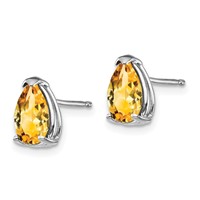 14K White Gold 8x 5mm Pear Citrine Post Earrings view 2