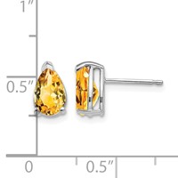 14K White Gold 8x 5mm Pear Citrine Post Earrings view 4