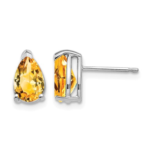 14K White Gold 8x 5mm Pear Citrine Post Earrings