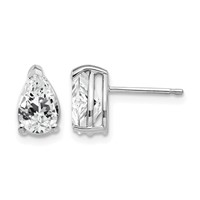 14K White Gold 8x 5mm Pear Cubic Zirconia Post Earrings view 1