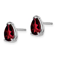 14K White Gold 8x 5mm Pear Garnet Post Earrings view 2