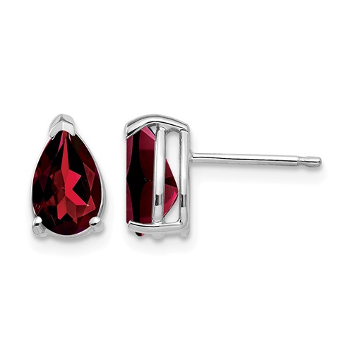 14K White Gold 8x 5mm Pear Garnet Post Earrings