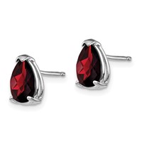 14K White Gold 8x 5mm Pear Checker-cut Garnet Post Earrings view 2
