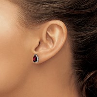 14K White Gold 8x 5mm Pear Checker-cut Garnet Post Earrings view 3