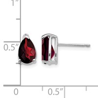 14K White Gold 8x 5mm Pear Checker-cut Garnet Post Earrings view 4