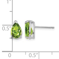 14K White Gold 8x5mm Pear Peridot Post Earrings view 4