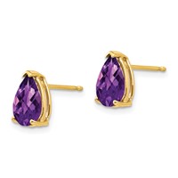 14K Yellow Gold 9x6mm Pear Checker-cut Amethyst Post Earrings view 2
