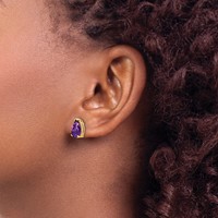 14K Yellow Gold 9x6mm Pear Checker-cut Amethyst Post Earrings view 3