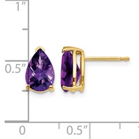 14K Yellow Gold 9x6mm Pear Checker-cut Amethyst Post Earrings view 4