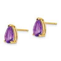 14K Yellow Gold 9x6mm Pear Amethyst Post Earrings view 2