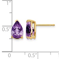 14K Yellow Gold 9x6mm Pear Amethyst Post Earrings view 4