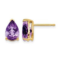 14K Yellow Gold 9x6mm Pear Amethyst Post Earrings view 1