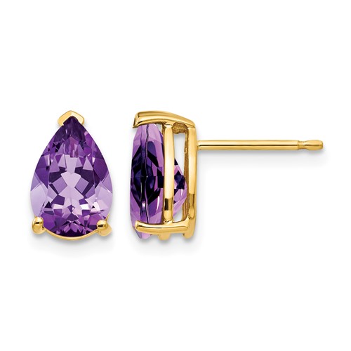 14K Yellow Gold 9x 6mm Pear Amethyst Post Earrings