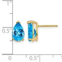 14K Yellow Gold 9x 6mm Pear Checker-cut Blue Topaz Post Earrings view 4