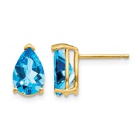14K 9x6mm Pear Blue Topaz Post Earrings view 1