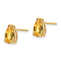 14K Yellow Gold 9x6mm Pear Checker-cut Citrine Post Earrings view 2