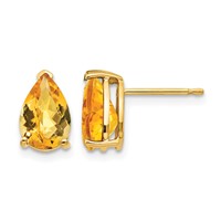14K Yellow Gold 9x6mm Pear Checker-cut Citrine Post Earrings view 1
