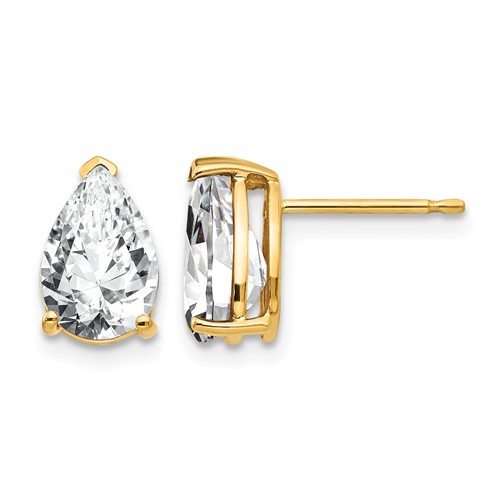 14K Yellow Gold 9x 6mm Pear Cubic Zirconia Post Earrings