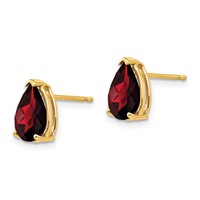 14K Yellow Gold 9x 6mm Pear Checker-cut Garnet Post Earrings view 2