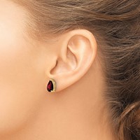14K Yellow Gold 9x 6mm Pear Checker-cut Garnet Post Earrings view 3