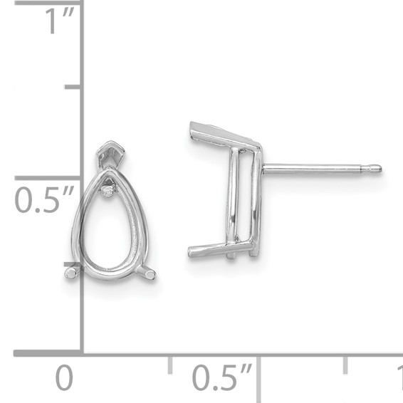 14k White Gold 9x6mm Pear Post Earring Mountings