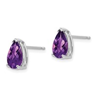 14K White Gold 9x 6mm Pear Checker-cut Amethyst Post Earrings view 2